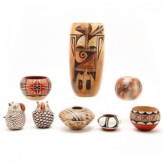 Eight Native American Pottery Pieces