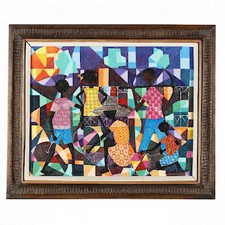 Jean Coach (Haitian, 20th Century), Cubist Style Genre Scene