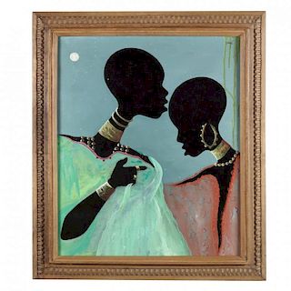 Haitian Painting of Ladies in Moonlight