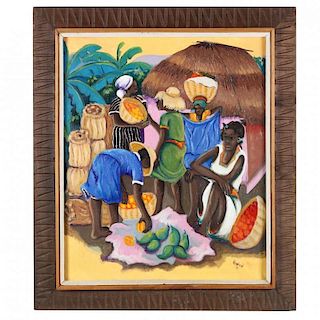 Haitian Painting of a Produce Market