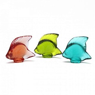 Lalique, Three Diminutive Colored Glass Fish