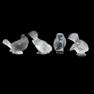 Lalique, Four Frosted Crystal Birds