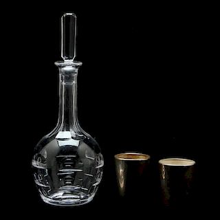 Orrefors Crystal Decanter and Silver Shot Glasses