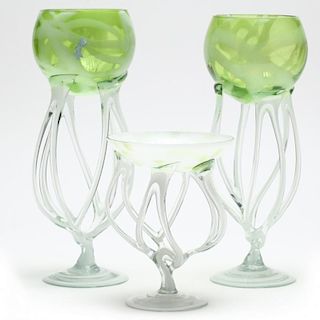 Contemporary Sculptural Glass Goblets and Compote