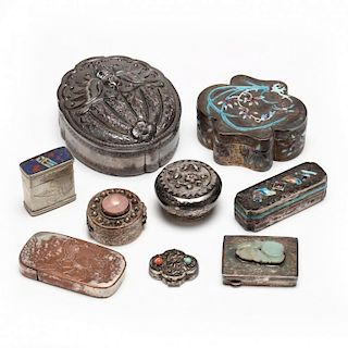 Collection of Nine Chinese and Japanese Silver Boxes