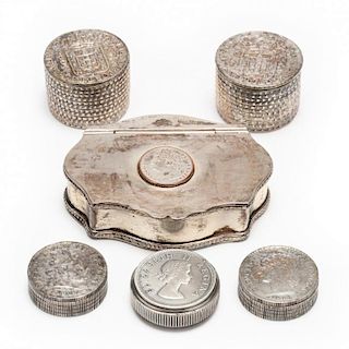Six Inset Coin Silver Boxes