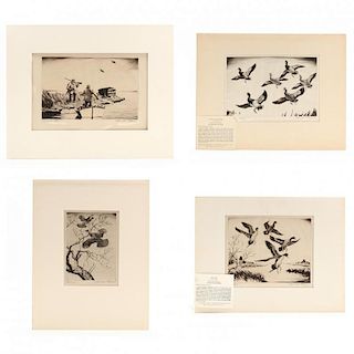 Churchill Ettinger (American, 1903-1985), Four Etchings Picturing Fowl