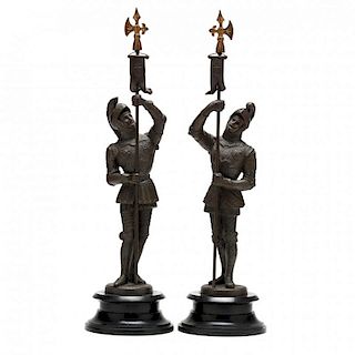 Pair of Spelter Sculptures of Knights