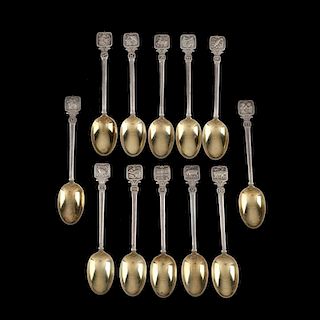 Set of Twelve Tiffany & Co. Sterling Silver Zodiac Demitasse Spoons
