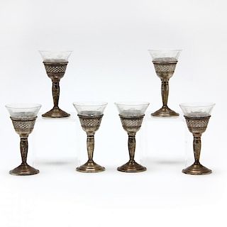 Cartier, Six Sterling and Cut Glass Cordials