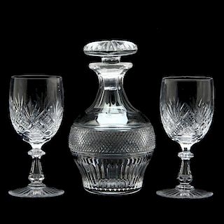 Vintage Cut Glass Decanter and Stems