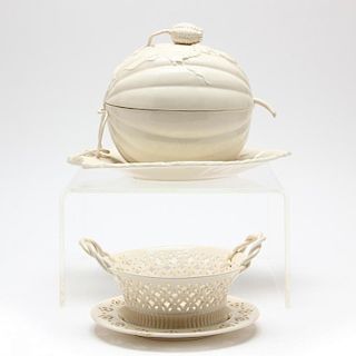 Leedsware Melon Form Tureen and Reticulated Basket