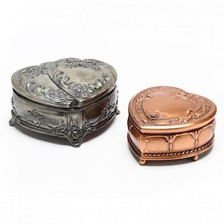 Two Jennings Brothers Heart Shaped Jewelry Boxes