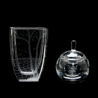Two Pieces of Swedish Engraved Glass