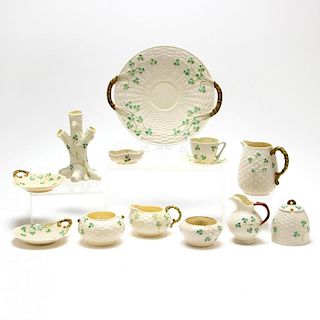 Twelve Pieces of Belleek Clover Decorated Porcelain