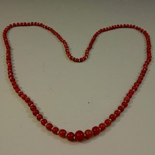 CHINESE RED CORAL BEADS NECKLACE