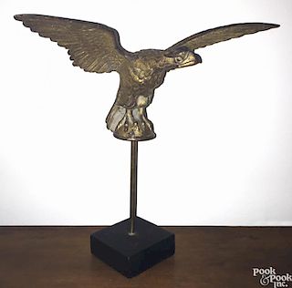 Cast iron gold gilt eagle flag finial, 19th c., overall - 11'' h.