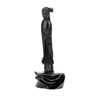 Vintage Carved Black Coral Figurine "Asian Woman"