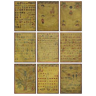 Collection of Nine (9) Antique Tibetan Hand painted Thangka Paintings