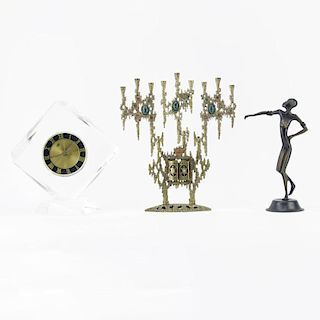Grouping of Three (3) Judaic Items and Lucite Clock