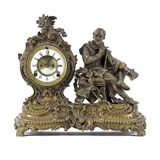 Antique Ansonia "Macbeth" White Metal Figural Mantel Clock.