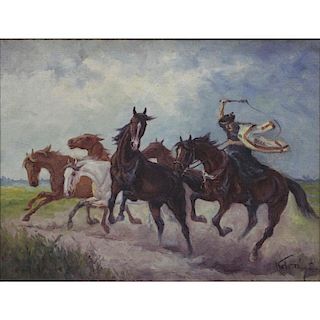 20th Century Hungarian Oil on Canvas Painting, "Wild Horses"