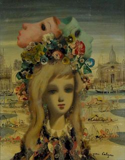 Jean Calogero Italian  (1922-2001) Oil on Canvas "Portrait of a Young Girl"