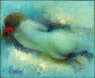 Decorative 20th Century Oil on Canvas "Reclining Nude"