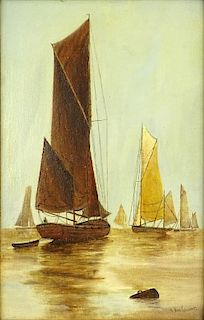 Antique Dutch School Oil on Canvas "Sailboats"