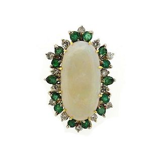 18K Gold Opal Diamond Emerald Pendant