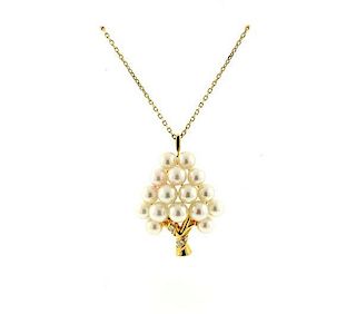 Mikimoto 14k Gold Diamond Pearl Pendant Necklace