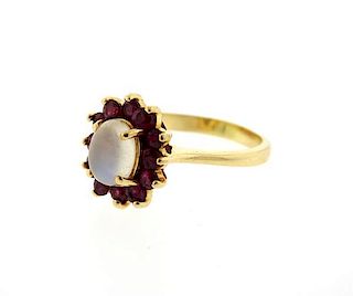 14k Gold Moonstone Red Stone Ring