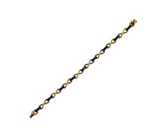 1960s  18k Gold Blue Enamel Link Bracelet