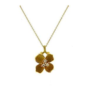 Tiffany &amp; Co 18k Gold Diamond Dogwood Flower Pendant Necklace