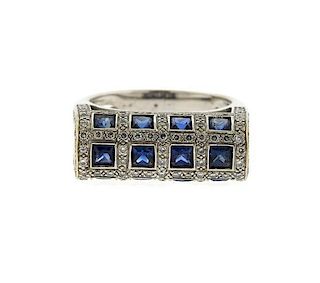 18K Gold Diamond  Blue Sapphire Ring