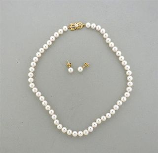 Mikimoto 18k Gold Pearl Necklace Earrings Set