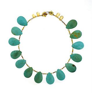 14K Gold Turquoise Citrine  Necklace