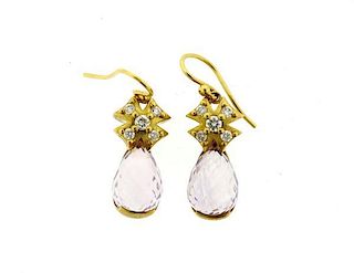 Elizabeth Showers 18k Gold Diamond Rose Quartz Earrings