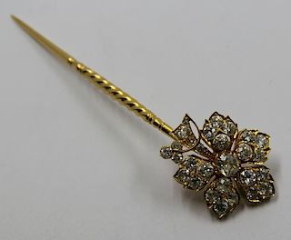 JEWELRY. Victorian 18kt Gold and Diamond Hat Pin.