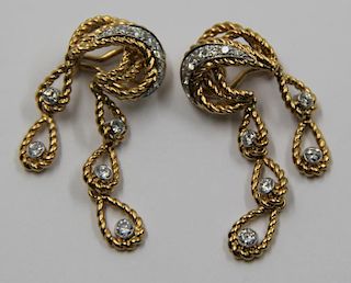 JEWELRY. 18kt Gold, and Diamond Drop Earrings.