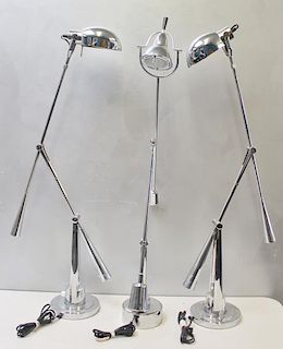 Lot of 3 Contemporary Chrome Counter Balance Lamps