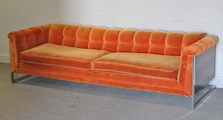 Milo Baughman Style Rosewood and Chrome Sofa.