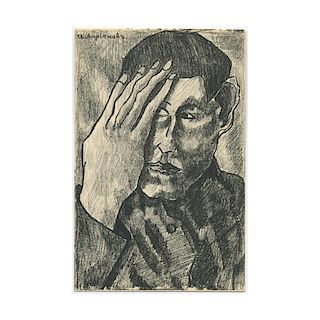 Ivan Larionov, Self-Portrait, Russian Avant-Garde Lithography, A. Kruchenykh, 1912