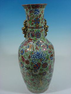 ANTIQUE Chinese Celadon "BAOFuPing" vase with treasures. Daoguang Period, 25" high