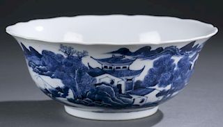 ANTIQUE Large Chinese Blue and White Bowl with Landscapes, Daoguang mark and period, Ca 1850's.  8 1/2" diameter x 3 1/2" High