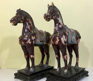 ANTIQUE Chinese Large Pair Bone Tiled Horses. Late 19th Century. 26" H x 24 Wide