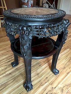 ANTIQUE Chinese large wood and mable Round top Flower stand, 19th Century. 26" H x 22" diameter wide on top