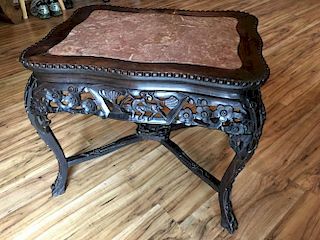 ANTIQUE Chinese large wood and mable Rectangle top table, 19th Century. 17" H x 22" wide x 19" high