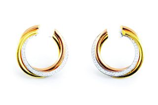 A Pair of Cartier Trinity Gold and Diamond Earrings