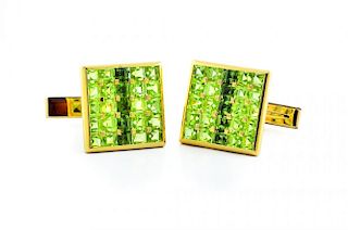 A Pair of 1960s Peridot Checkerboard Cufflinks, by Cartier